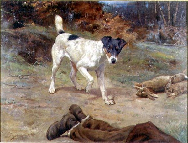 Een Jack Russell bij een Konijnenhol door Wright Barker