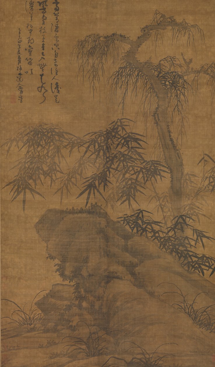 Bamboe, oude boom en rots door Wu Zhen