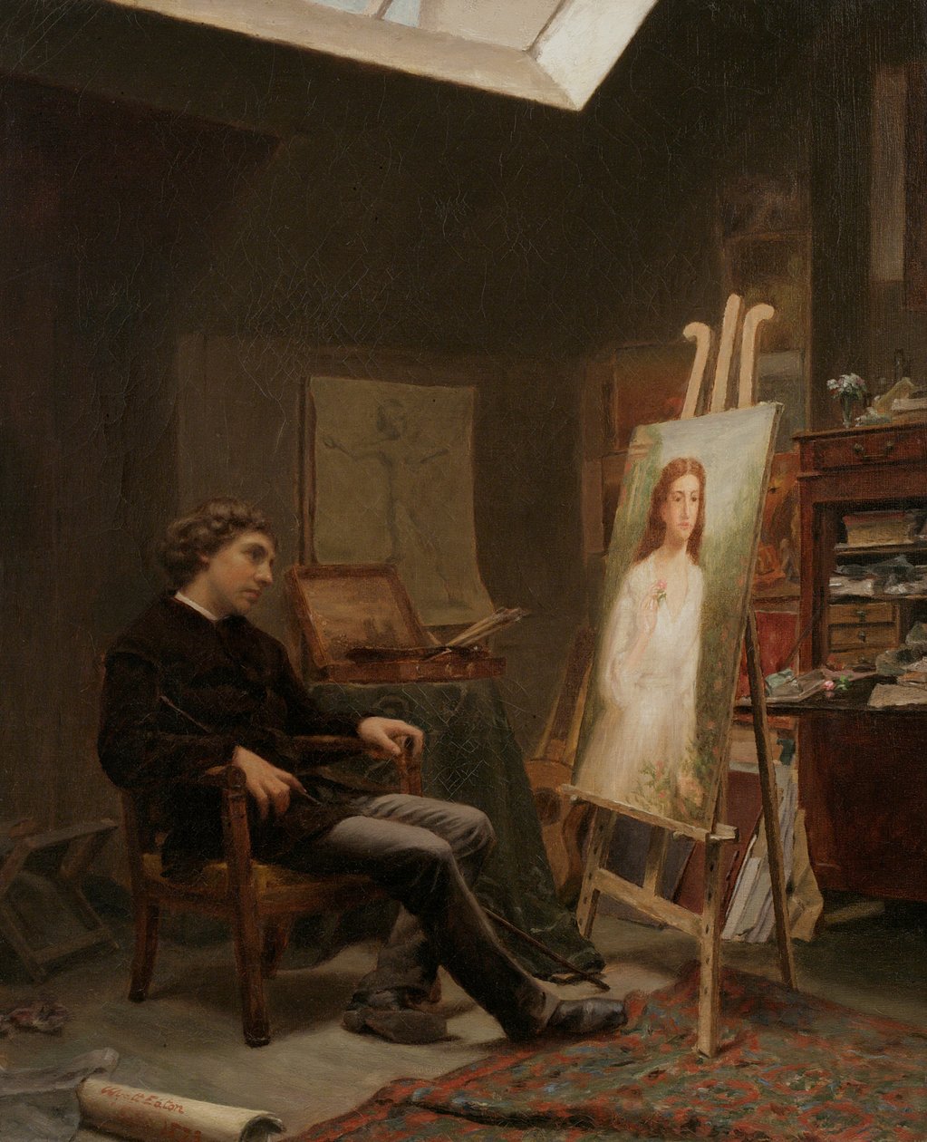 De kunstenaar in zijn atelier door Wyatt Eaton