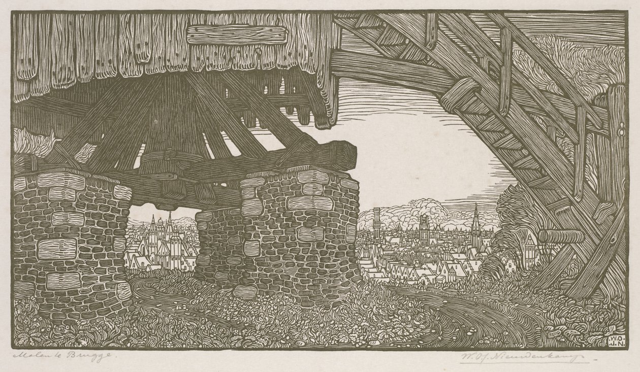 Molen in Brugge door Wynand Otto Jan Nieuwenkamp