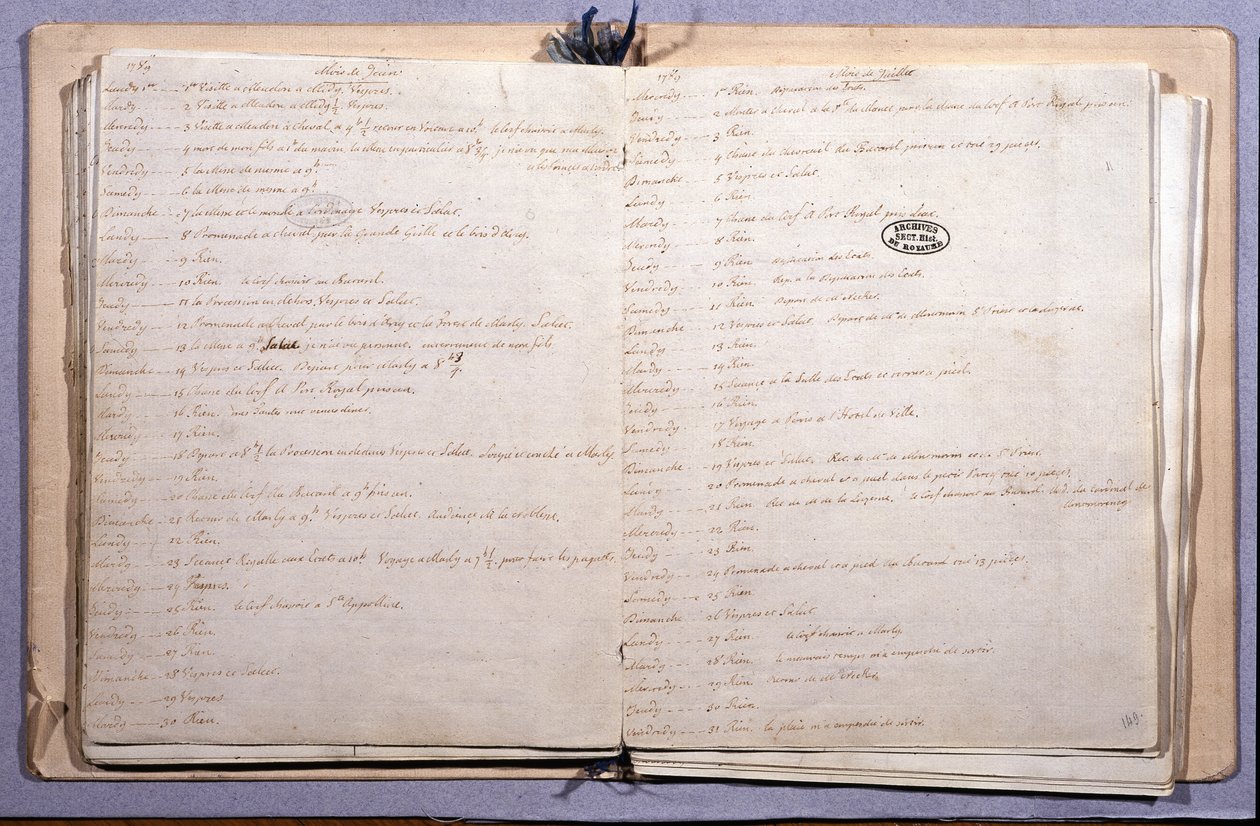 Dagboek van Lodewijk XVI. Maand juni en juli 1789. Notitieboekje 17X21 cm. Archives Nationales. Parijs door XVI Louis
