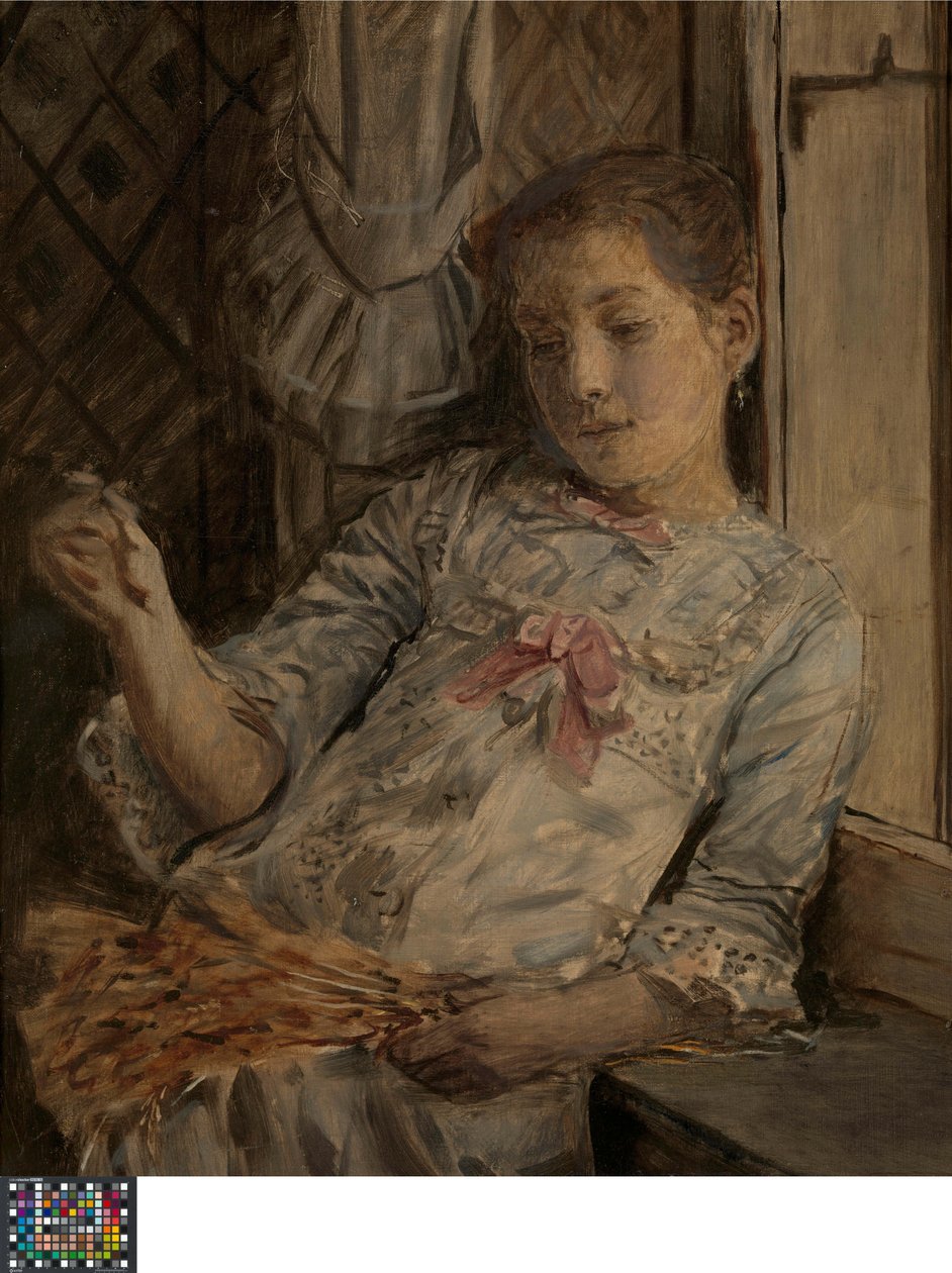 Portret van Lucy Baldouf, de stiefdochter van de kunstenaar door Xavier Mellery