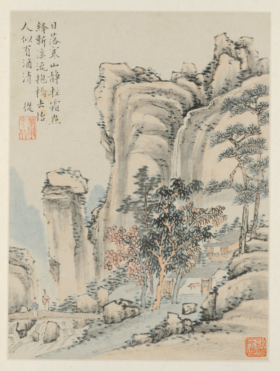 Album van seizoenslandschappen, Blad E vorig blad 3, 1668 door Xiao Yuncong