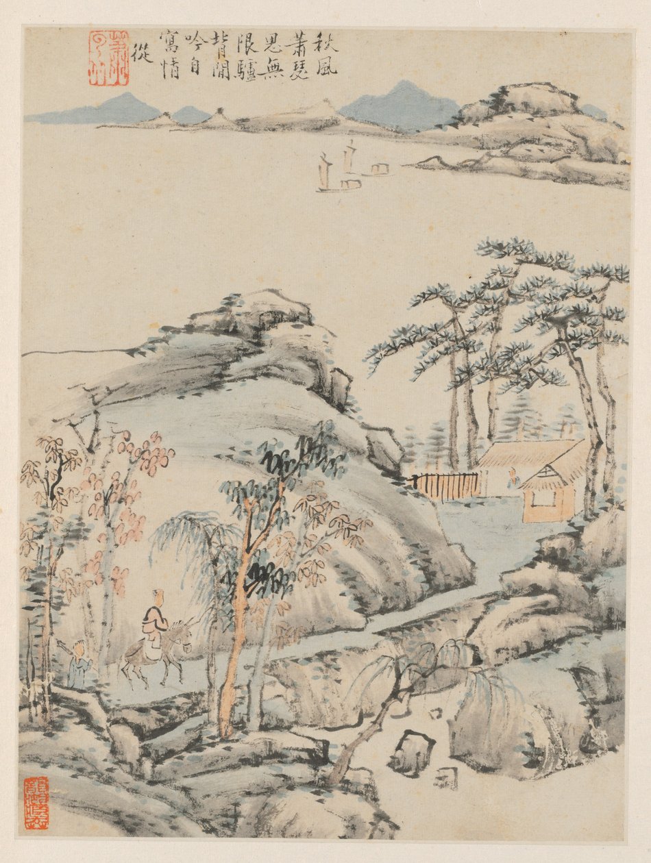 Album van seizoenslandschappen, blad F vorig blad 5, 1668 door Xiao Yuncong