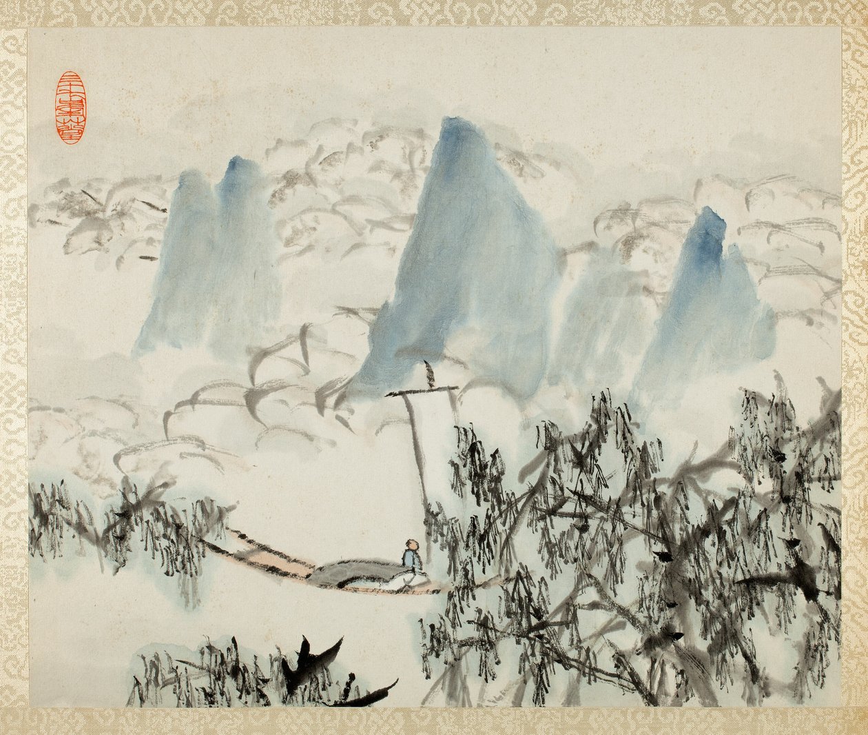 Landschap met figuur, uit een album van Landschappen en Kalligrafie voor Liu Songfu door Xugu