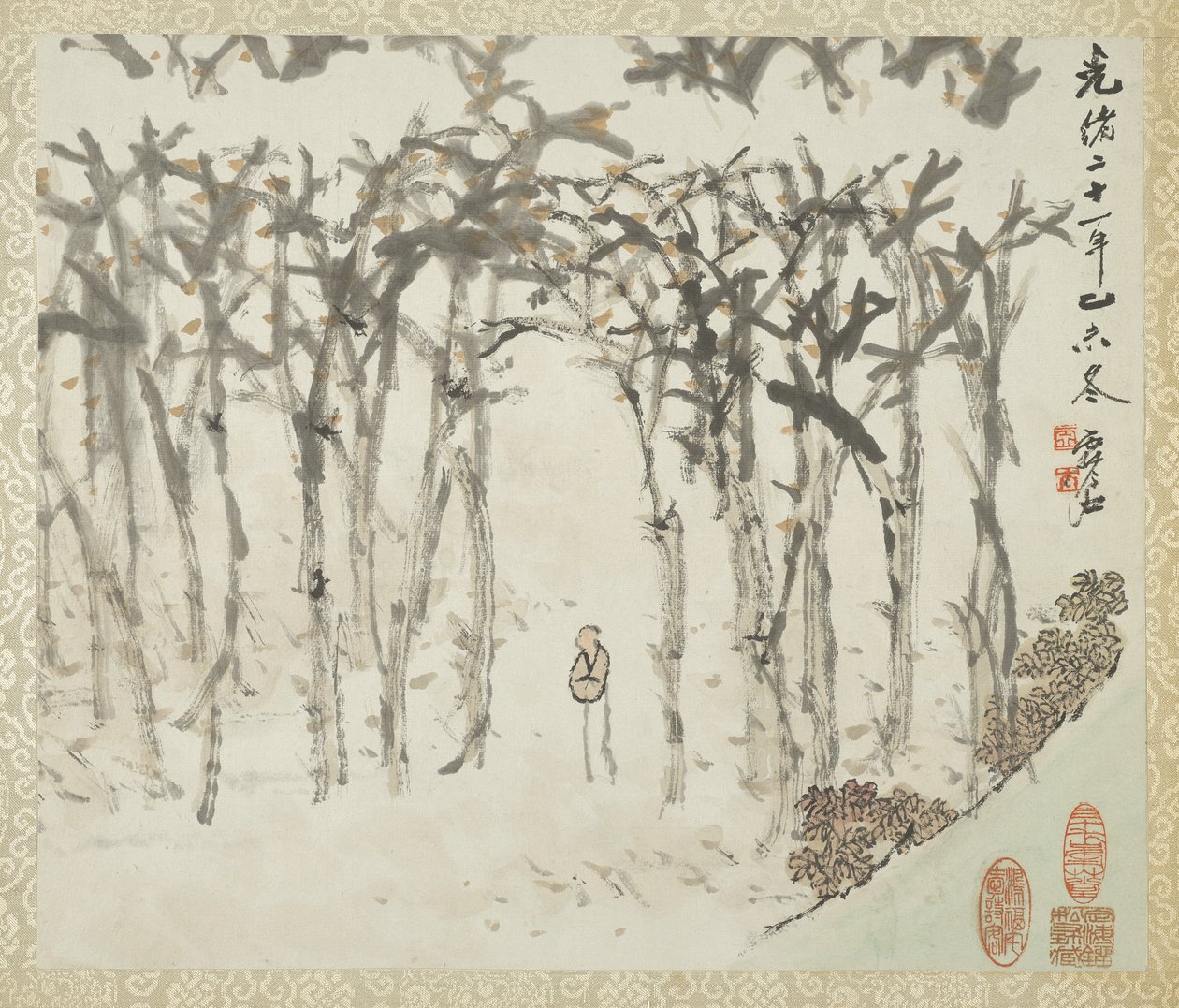 Landschap met figuur, uit een album van landschappen en kalligrafie voor Liu Songfu, 1895-96 door Xugu