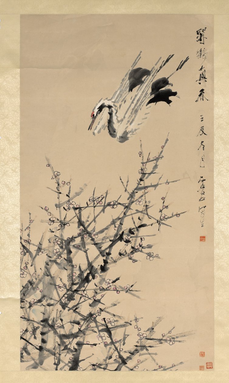 Pruimenbloesems, kraanvogel en lente, Qing-dynastie door Xugu