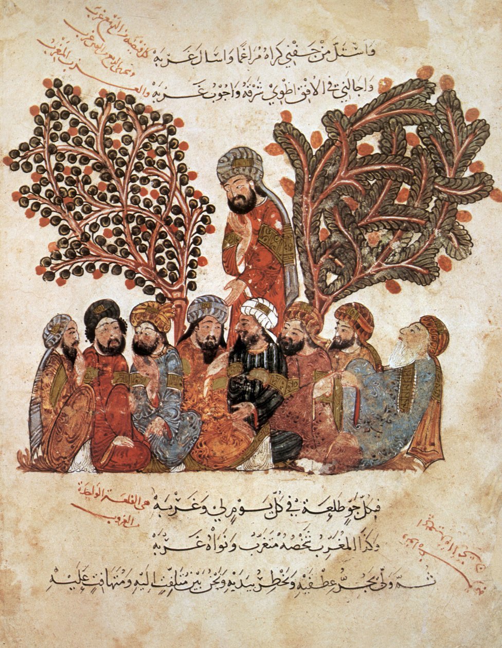 Ms Ar 5847 f.51, Al-Harith neemt afscheid van zijn metgezellen, uit Al Maqamat door Al Hariri, ca. 1240 door Yahya ibn Mahmud Al Wasiti