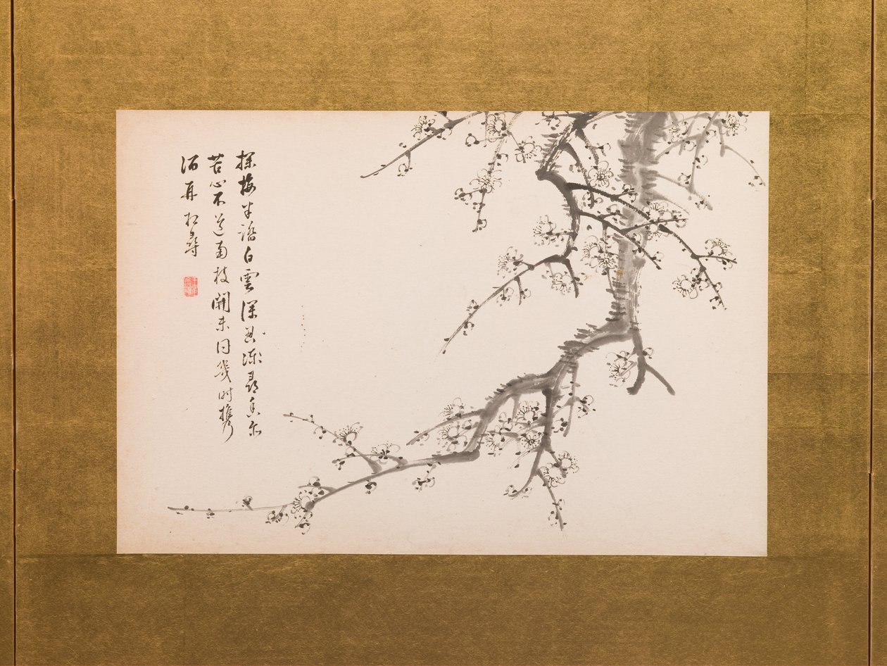 Prunusbloesems, kamerscherm, paneel 2 van 4, Edo-periode 1844 (inkt op papier) (zie ook 752778-82) door Yamamoto Baiitsu
