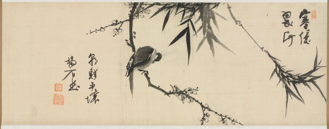Vogel slapend op een pruimenboom, begin 1900s door Yang Ki hun