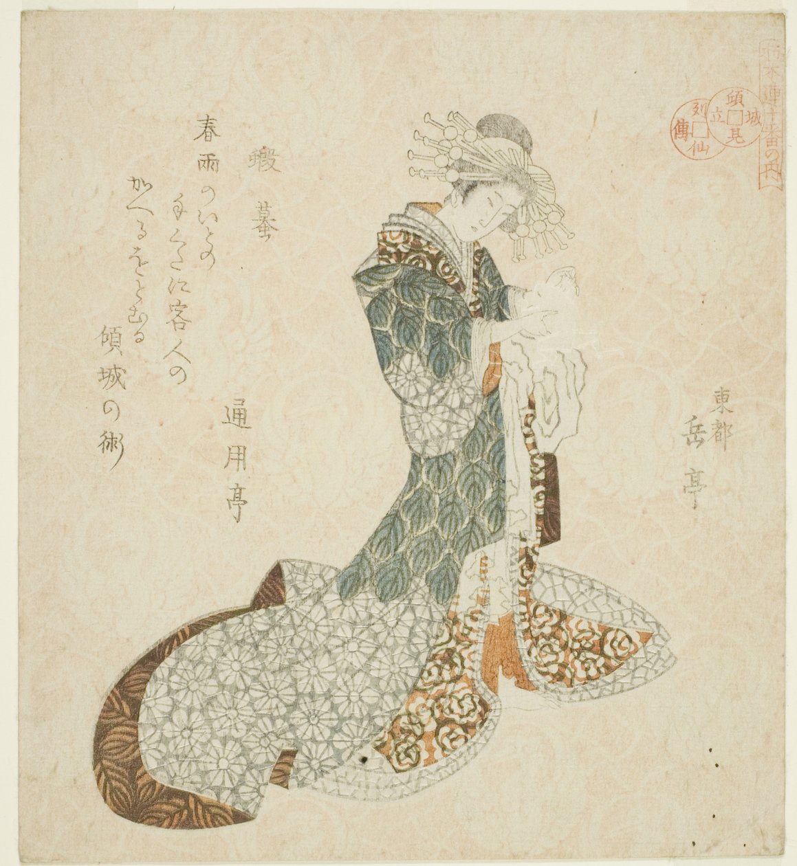 Liu Haichan (Gamma), uit de serie "Levens van Taoïstische Onsterfelijken Geparodieerd door Courtisanes - Een Serie van Zeven (Keisei mitate ressenden, nanaban no uchi)" door Yashima Gakutei