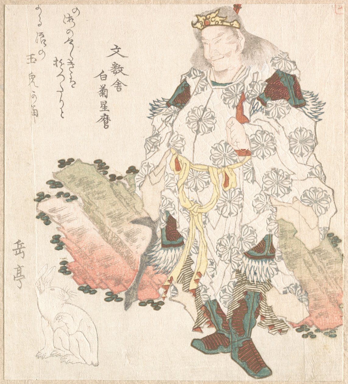 Prins Okuni () en een haas door Yashima Gakutei