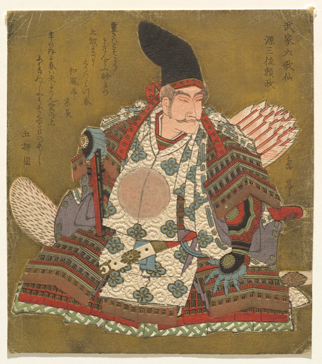 De derde rang Minamoto no Yorimasa (Genzanmi Yorimasa), uit de serie Zes onsterfelijke samoerai-dichters (Buke Rokkasen) door Yashima Gakutei