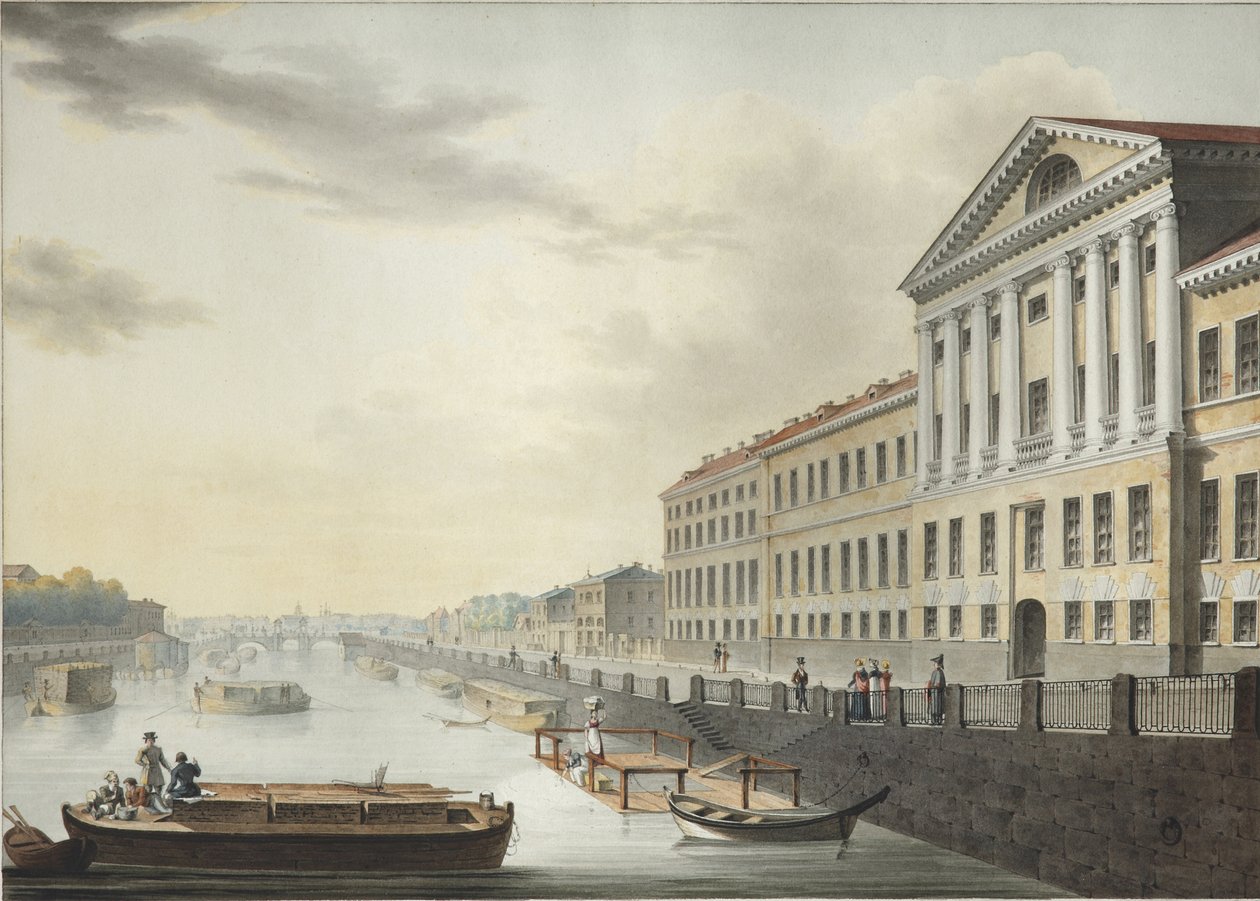Uitzicht op de Fontanka-rivier vanaf de Izmailovsky-brug door Yermolai Ivanovich Yesakov