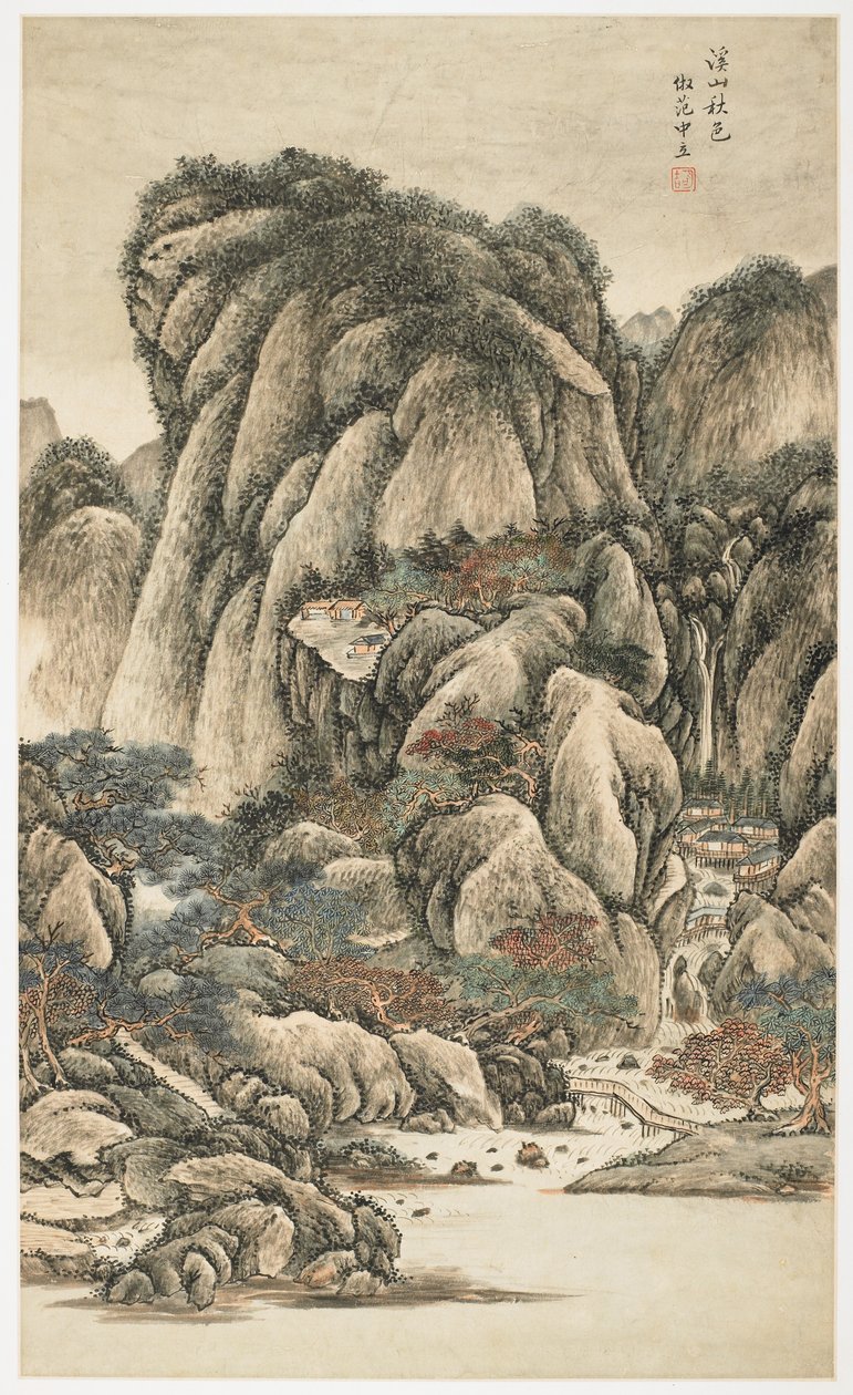 Herfstkleuren tussen beken en bergen, uit een album van 12 bladen door Yongxi Jin