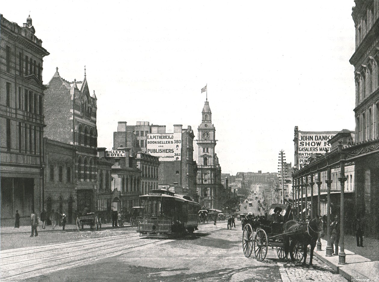 Bourke Street kijkend naar het oosten, Melbourne, Australië, 1895 door York and Son