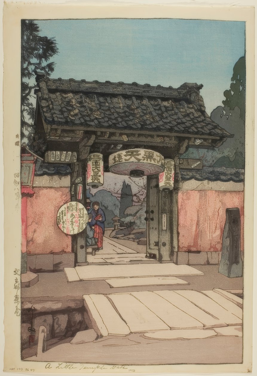 Een kleine tempelpoort door Yoshida Hiroshi