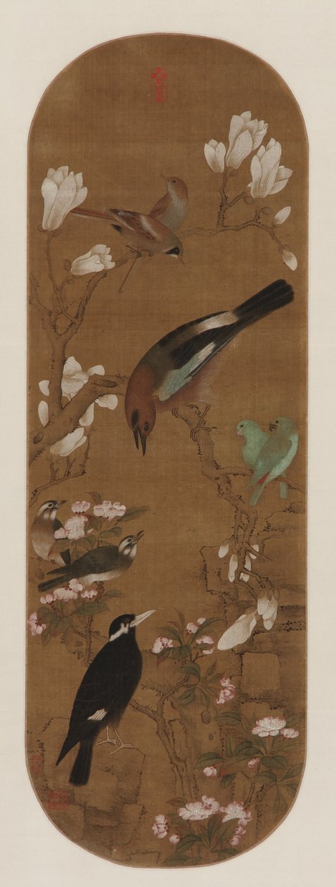 Vogels en bloemen, Qing-dynastie door Yu Zhiding