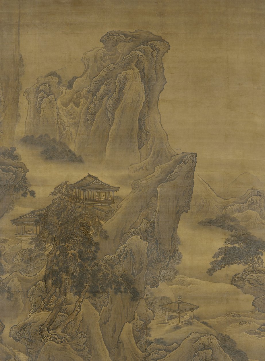 Mistige rivier en gelaagde kliffen, Ming-dynastie (inkt en kleur op zijde) door Yuan Jiang