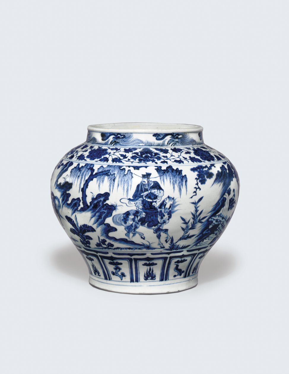 Een uitzonderlijk zeldzame en belangrijke blauw-witte pot, Guan door Yuan Dynasty Chinese School