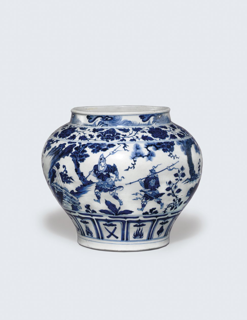 Een uitzonderlijk zeldzame en belangrijke blauw-witte pot, Guan door Yuan Dynasty Chinese School
