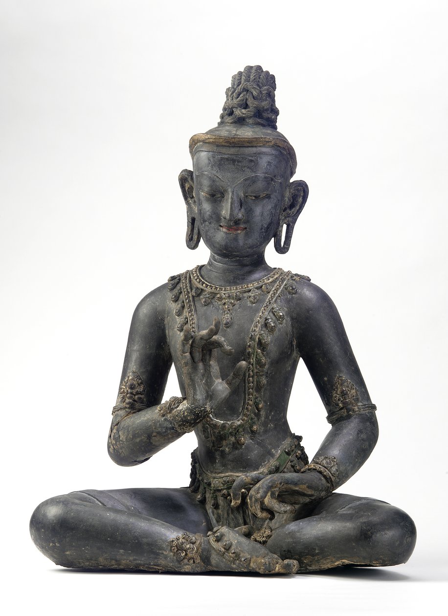 Nepalees-Chinese stijl bodhisattva (lak, doek, sporen van blauw, goud en groene verf & bladgoud) door Yuan Dynasty Chinese School
