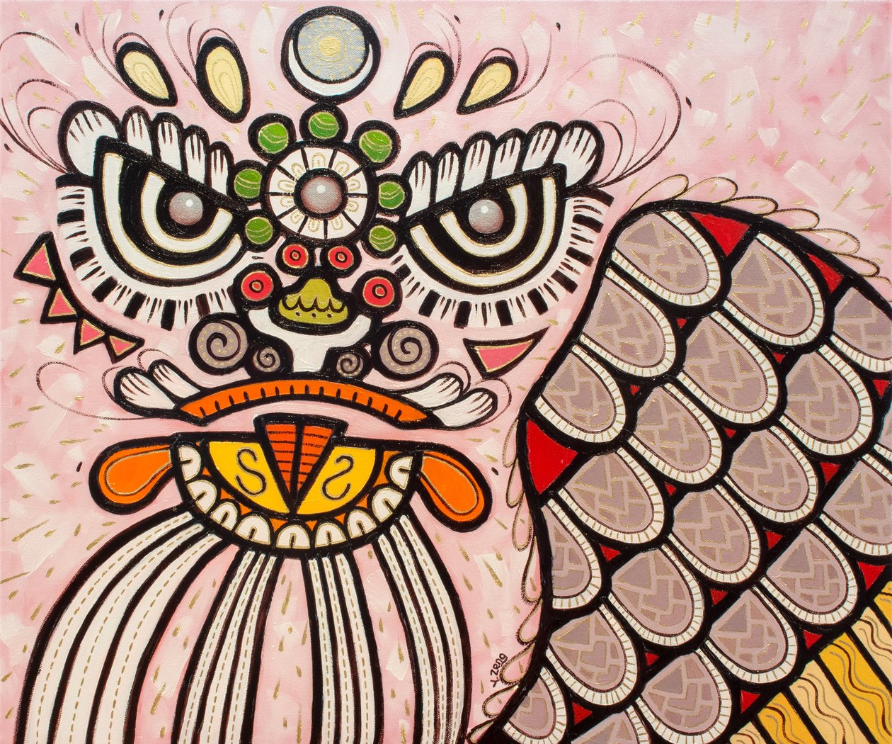 Leeuwendans wit, 2022 (olieverf op doek) door Yue Zeng