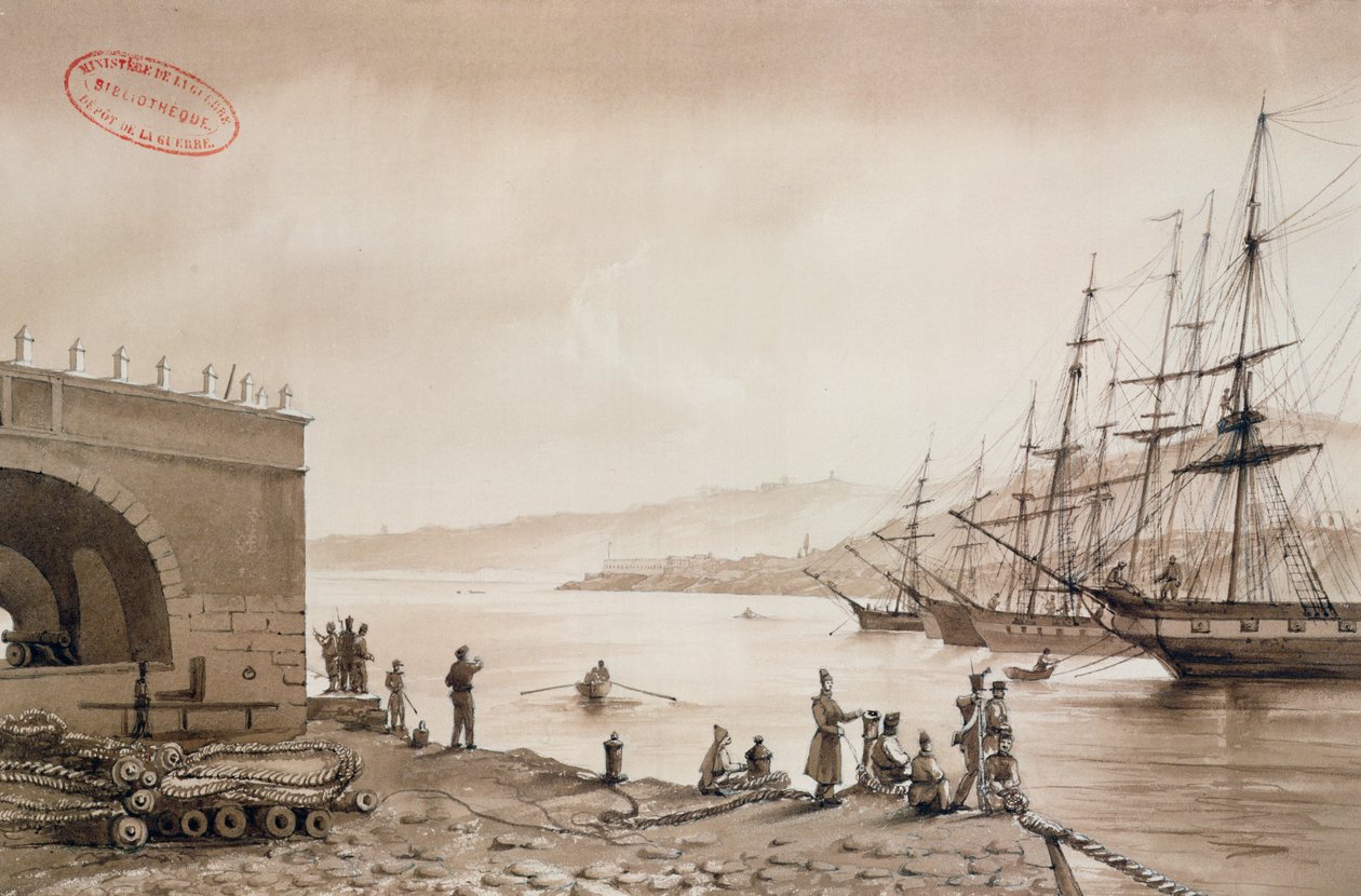 Uitzicht op Fort Bab Azoun vanaf de haven, Algiers, ca. 1830-31 door Yung