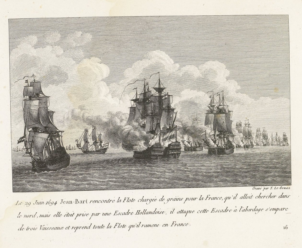 Jan Bart herovert graanschepen op een Hollands eskader, 1694 door Yves Marie Le Gouaz