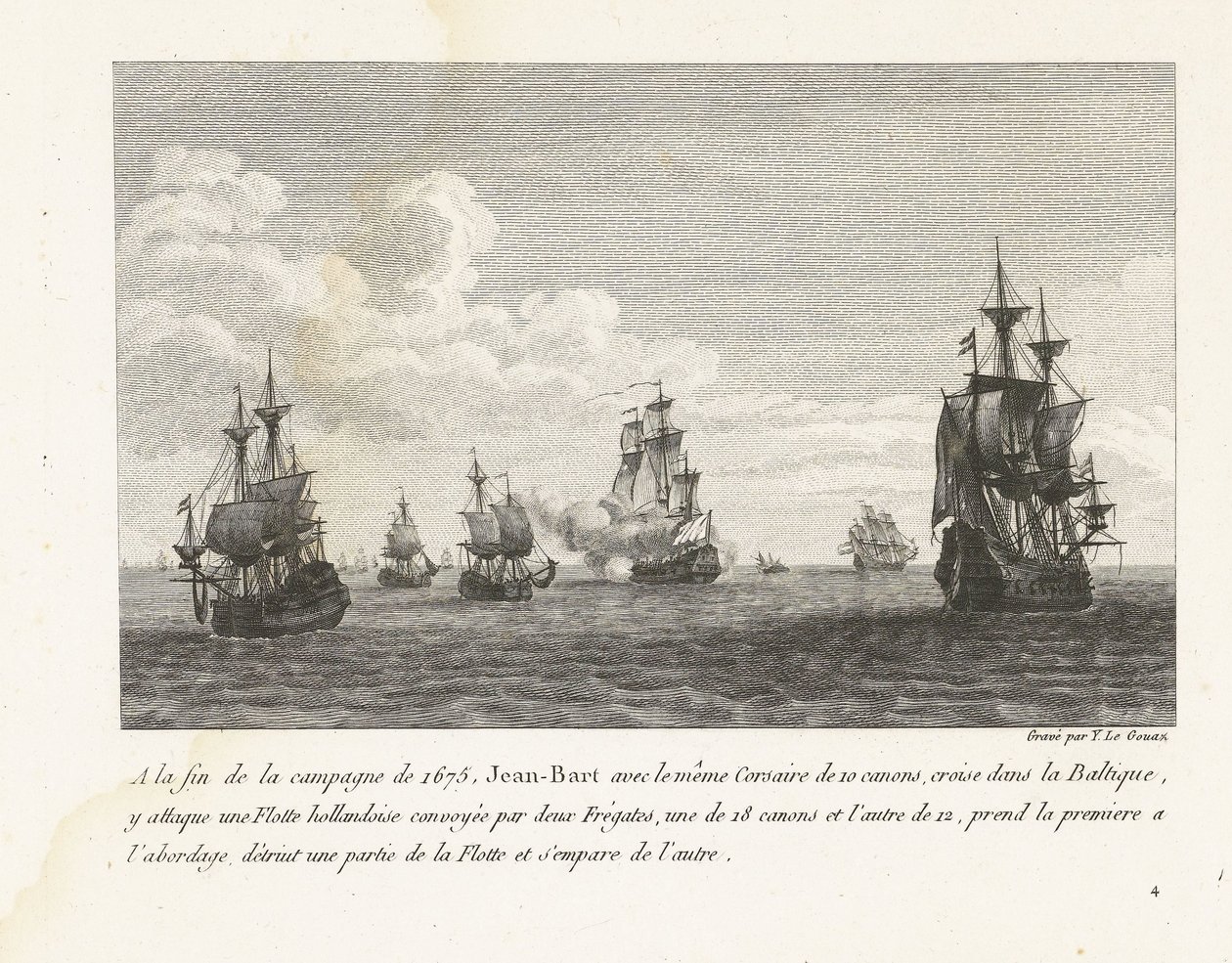 Jan Bart valt Hollandse schepen in de Baltische zee aan, 1675 door Yves Marie Le Gouaz