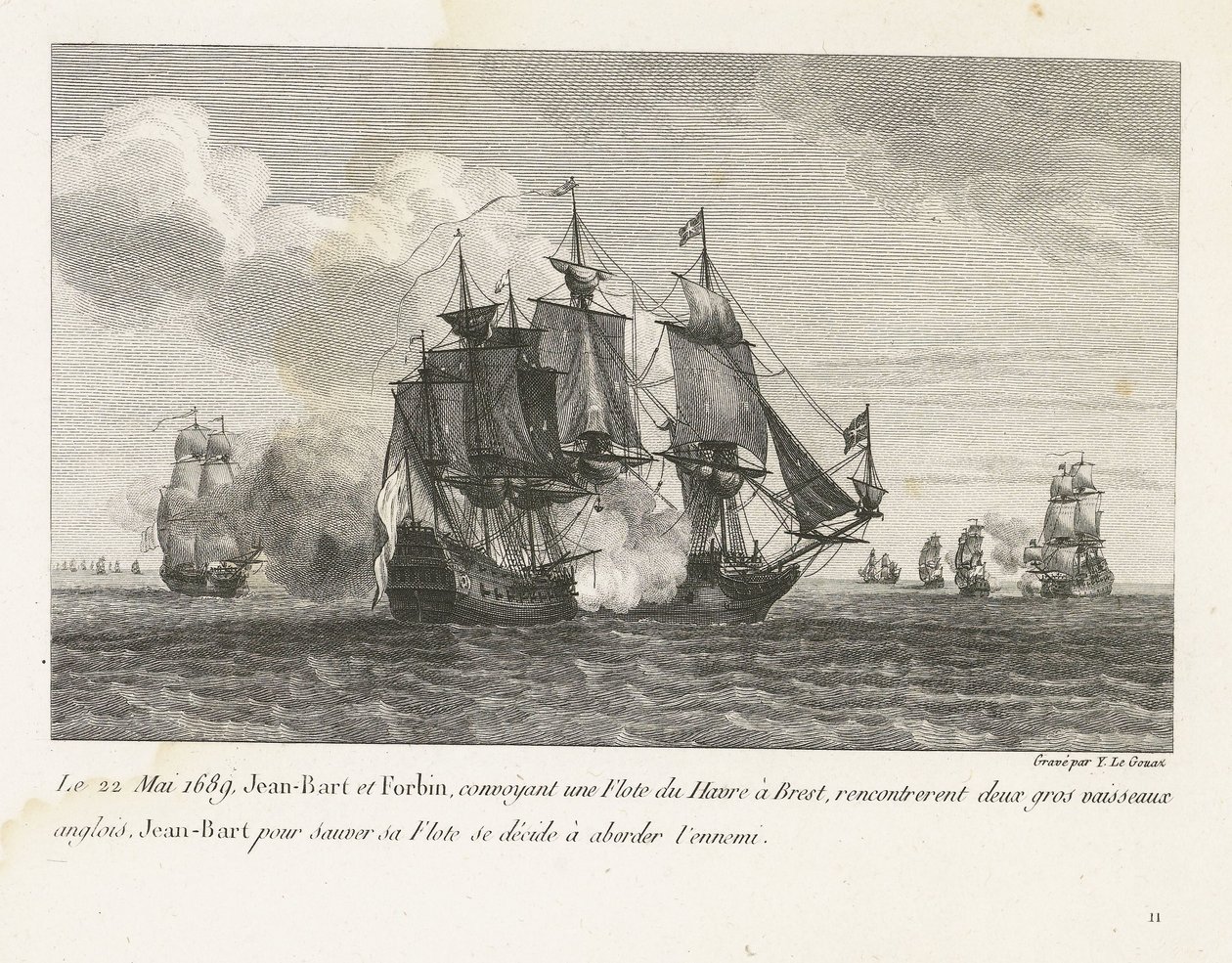 Jan Bart valt twee Engelse schepen aan, 1689 door Yves Marie Le Gouaz