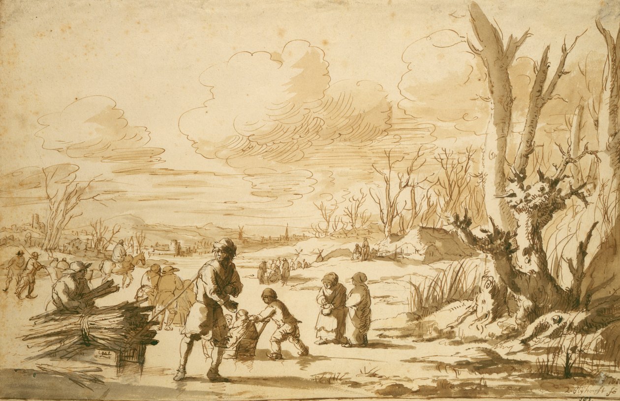 Genieten van het ijs, 1680 door Zacharias Blyhooft