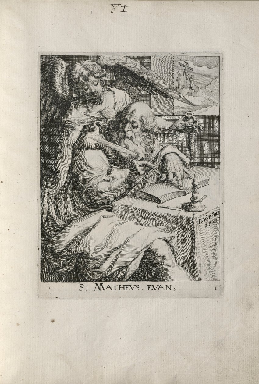 Sint Mattheüs, plaat 1 uit De Vier Evangelisten door Zacharias Dolendo