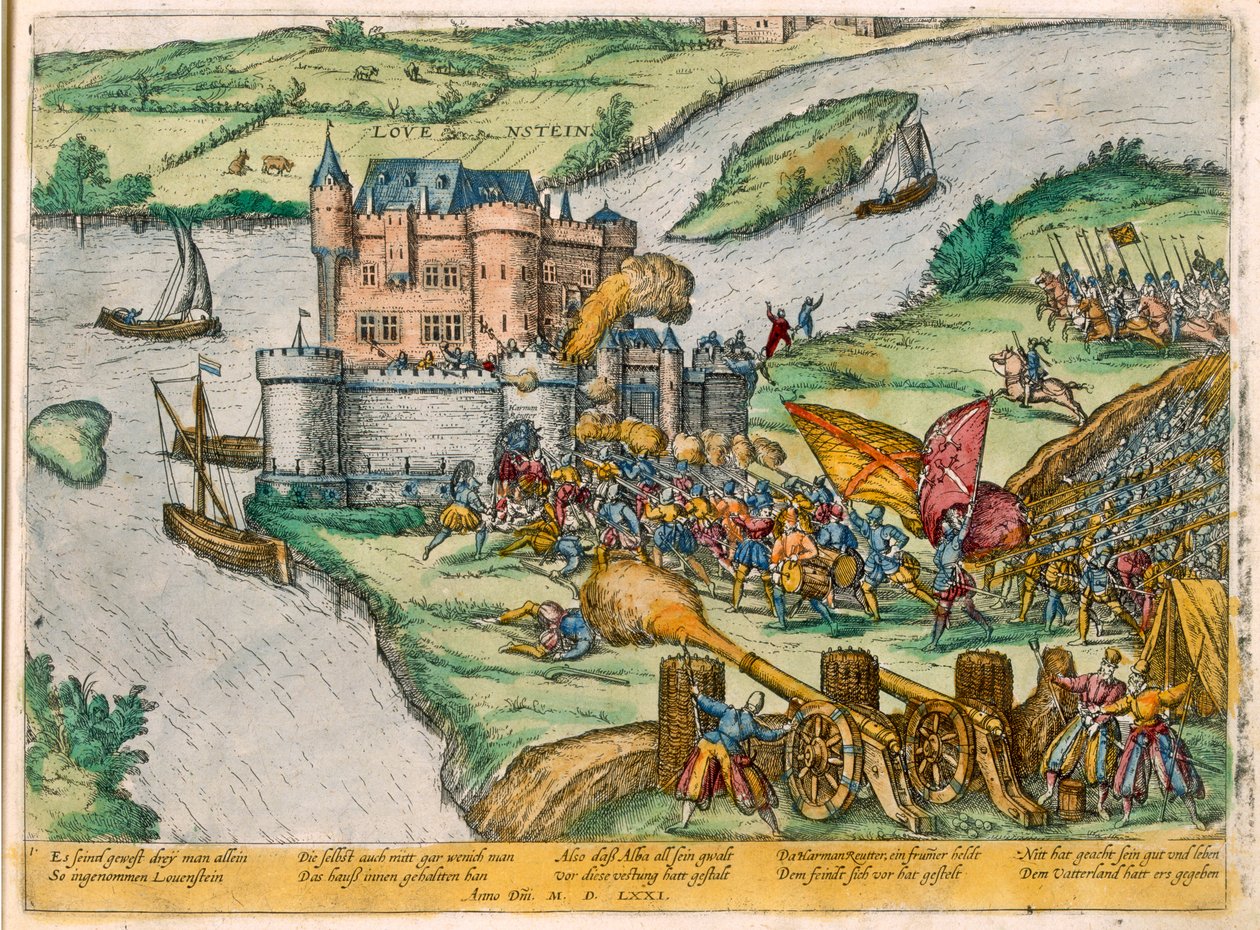 Het beleg van Leuven en de heldhaftigheid van Harman Reuter tegen de Spaanse troepen, 1571 door Zacharias Dolendo