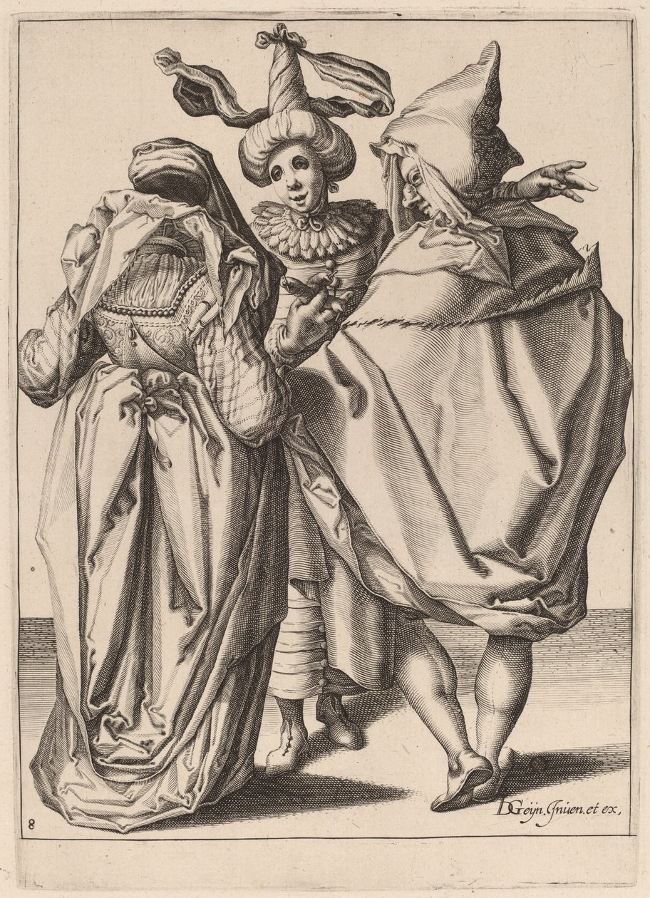 Een Koppel dat een Gebarende Jonge Man Toespreekt door Zacharias Dolendo after Jacques de Gheyn II