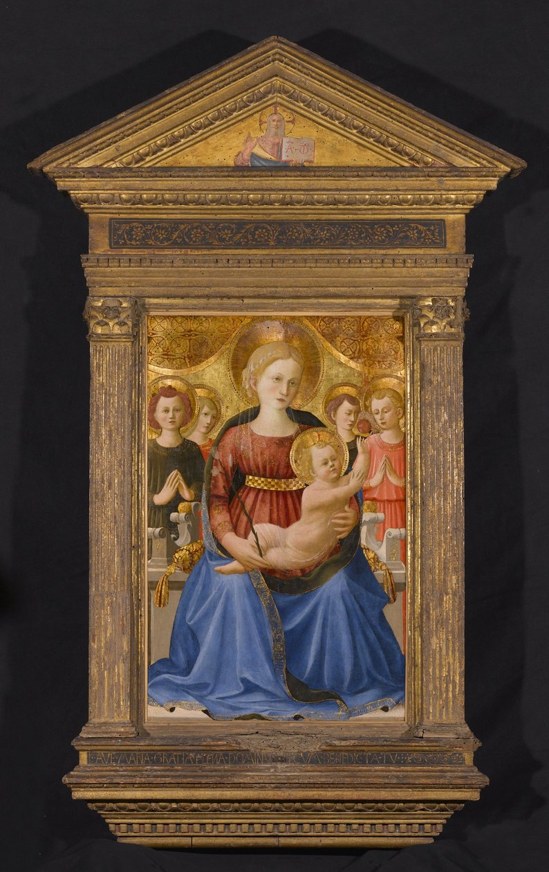 Maagd en kind met vier engelen en de Verlosser door Zanobi di Benedetto Strozzi