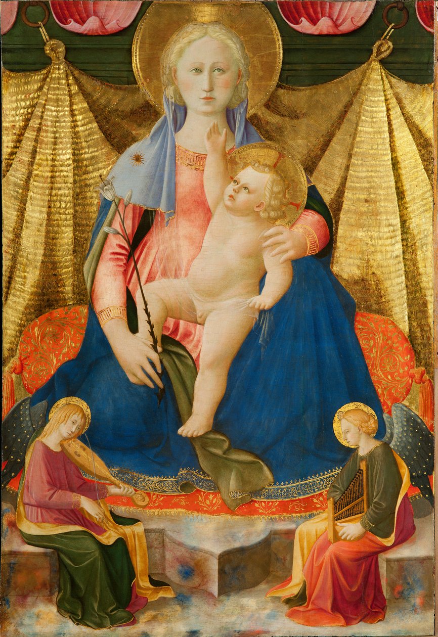 De Madonna van nederigheid met twee muzikale engelen door Zanobi Strozzi