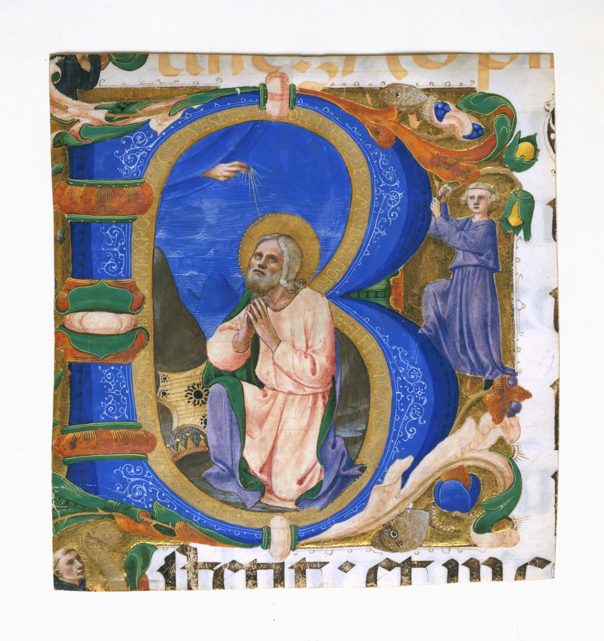 Koning David in gebed in een initiaal B door Zanobi di Benedetto Strozzi