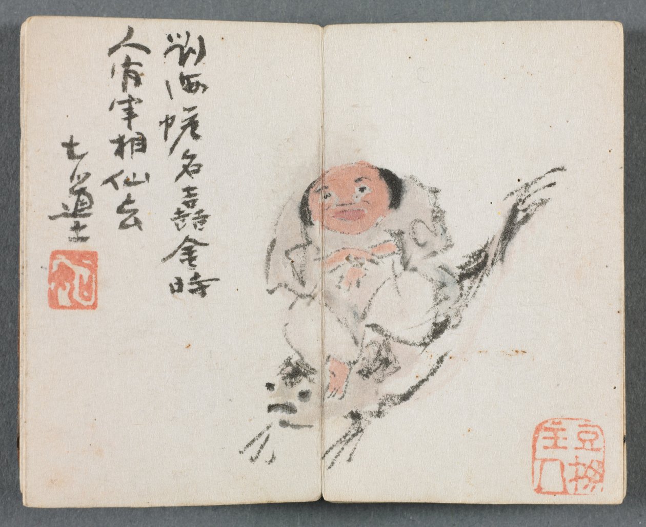 Miniatuuralbum met figuren en landschap Man die op karper rijdt, 1822 door Zeng Yangdong