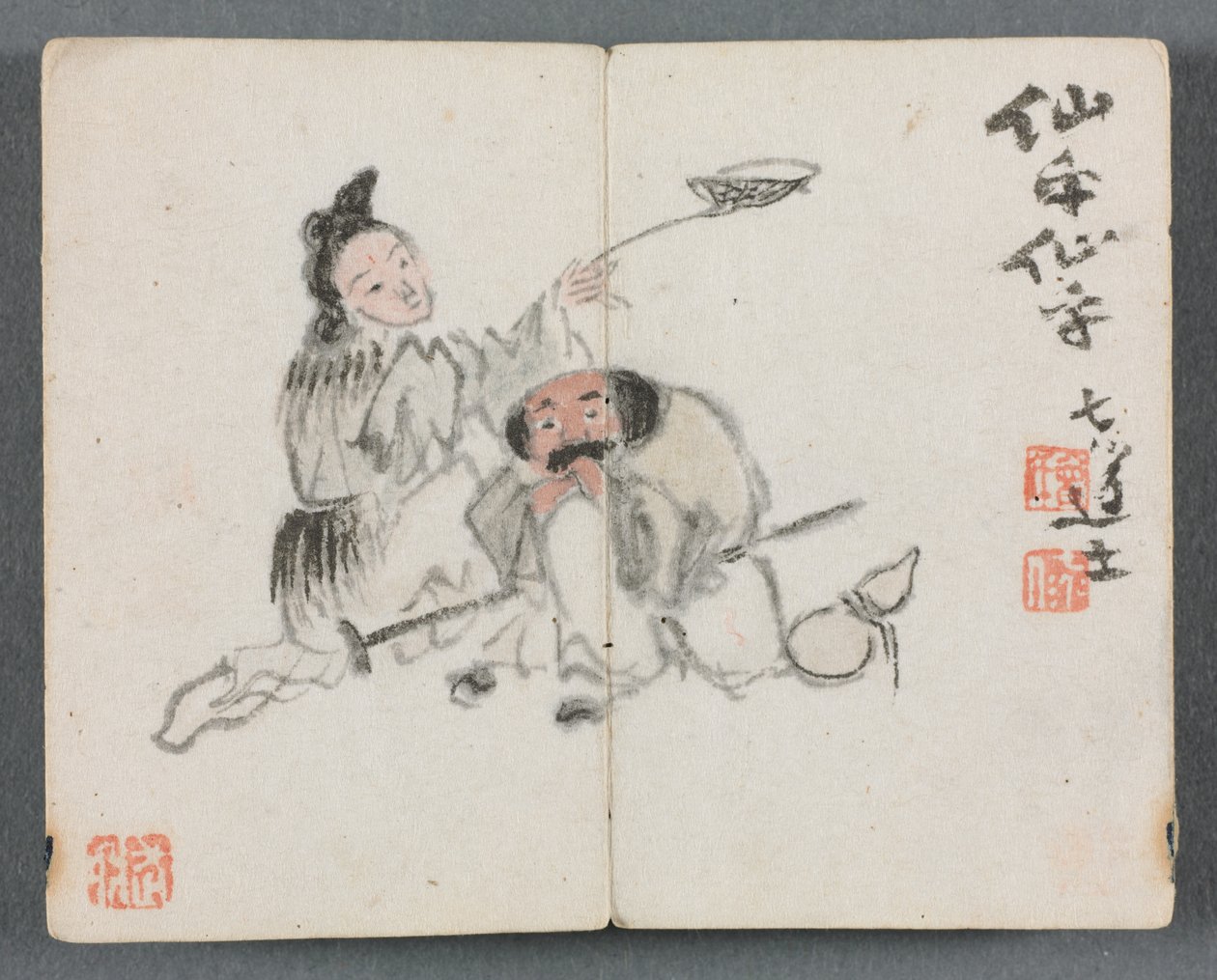 Miniatuuralbum met figuren en landschap, man en vrouw, 1822 door Zeng Yangdong