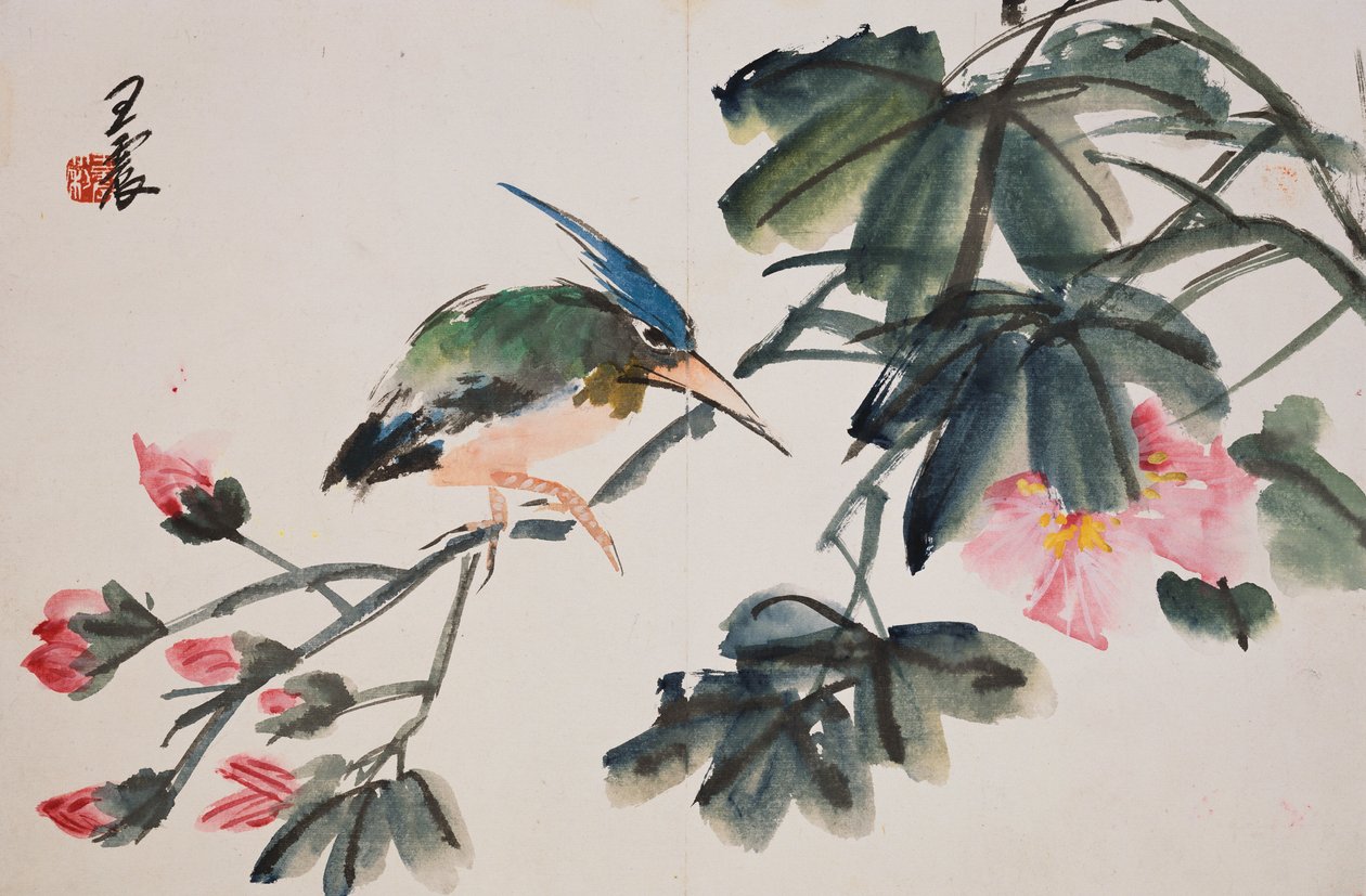 Blad uit een album met bloem- en vogelafbeeldingen door Zhen Wang