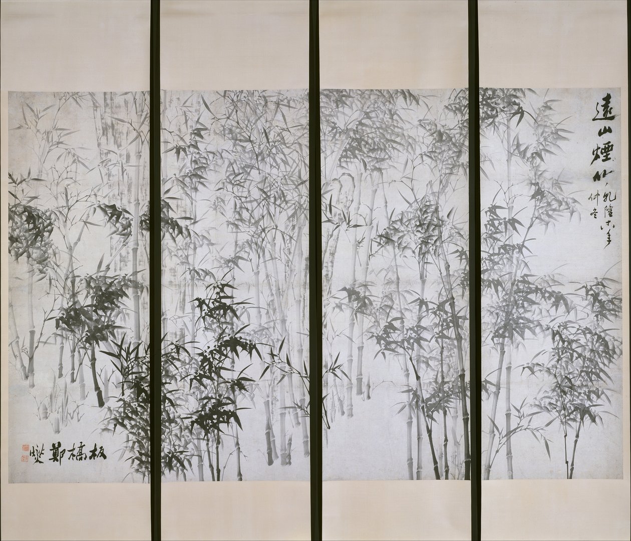 Mistig Bamboe op een Verre Berg, gedateerd 1753 door Zheng Xie