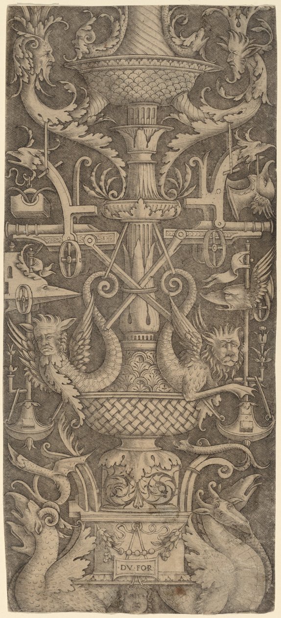Ornamentpaneel met Draken, Maskers en Oorlogsinstrumenten door Zoan Andrea