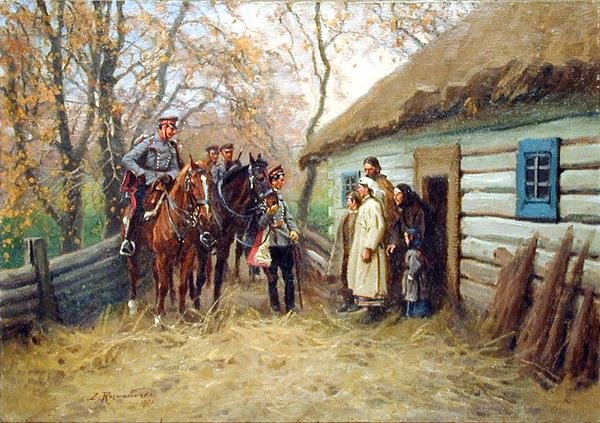 Cavaleriepatrouille voor een Huis door Zygmunt Rozwadowski