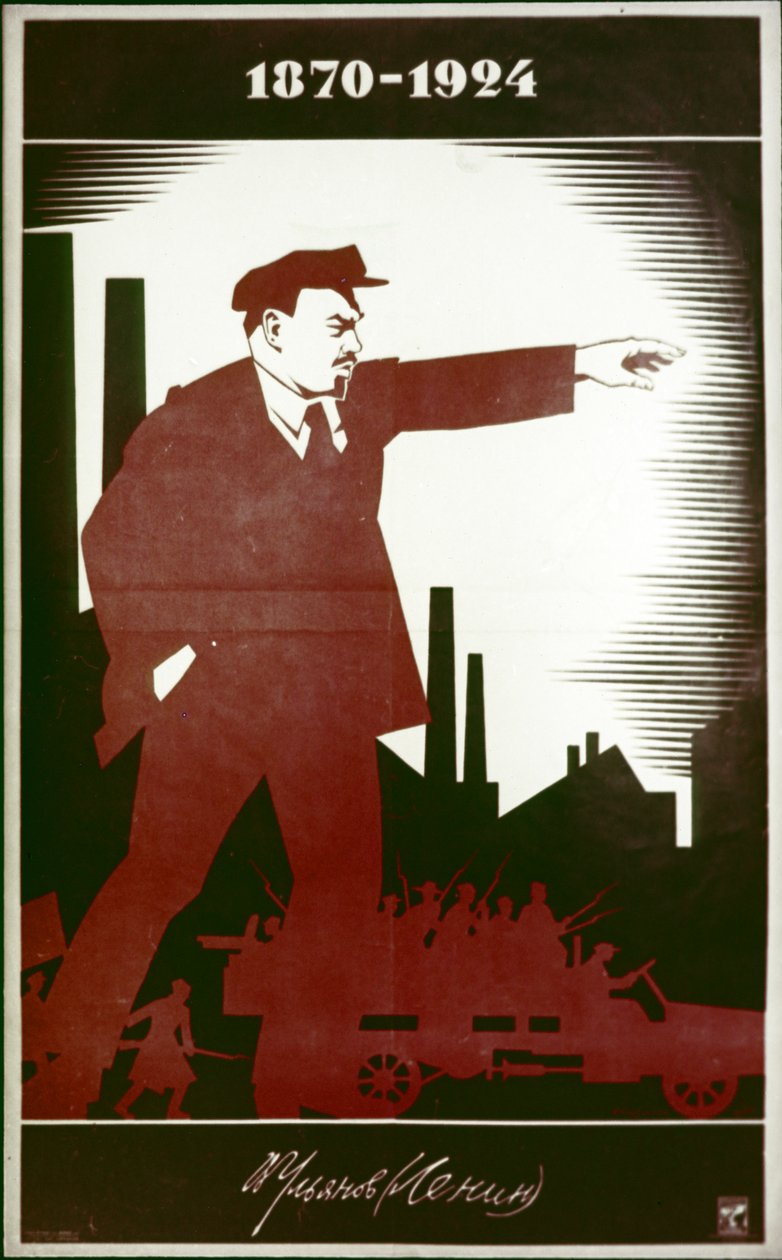 Een Sovjetposter ter herdenking van V.I. Lenin door A. Strakhov door Frederick (attr. to) Barnard