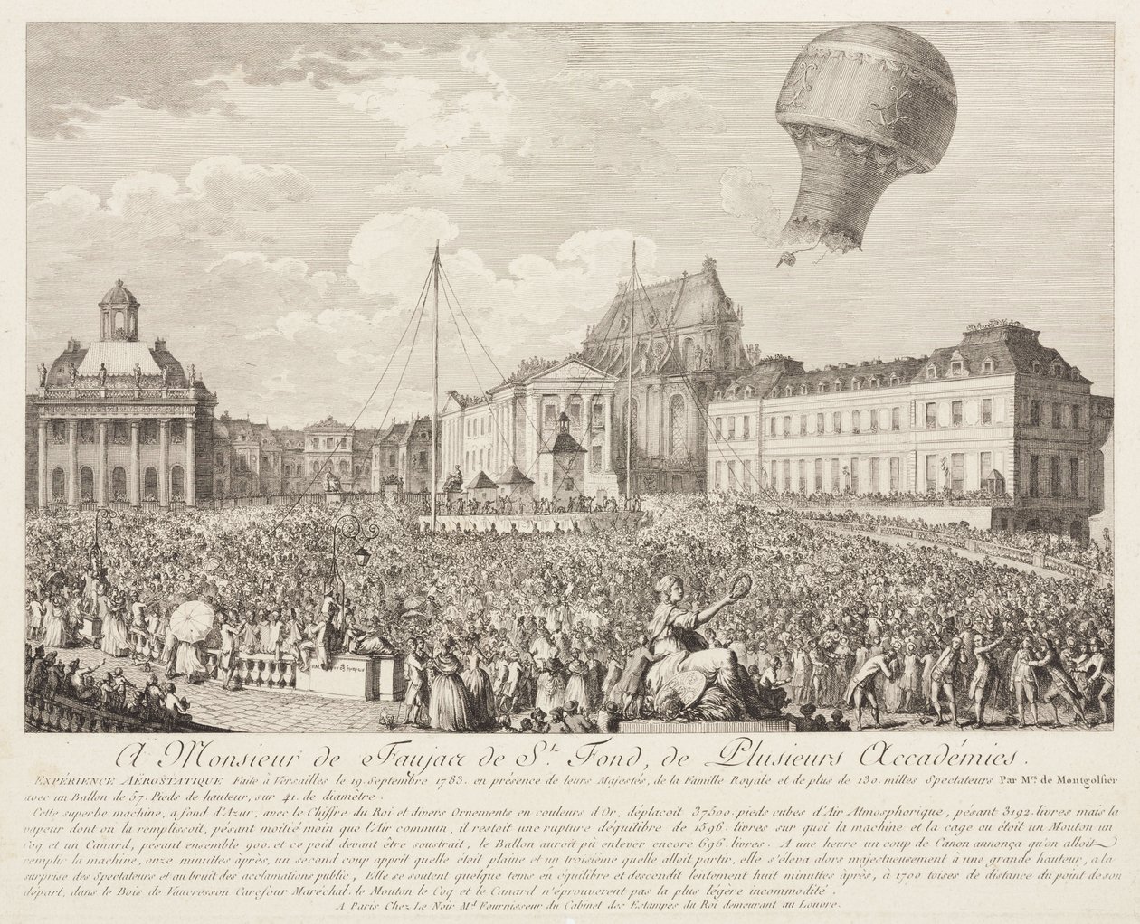 Opstijging van een Montgolfierballon in Versailles door Frederick (attr. to) Barnard