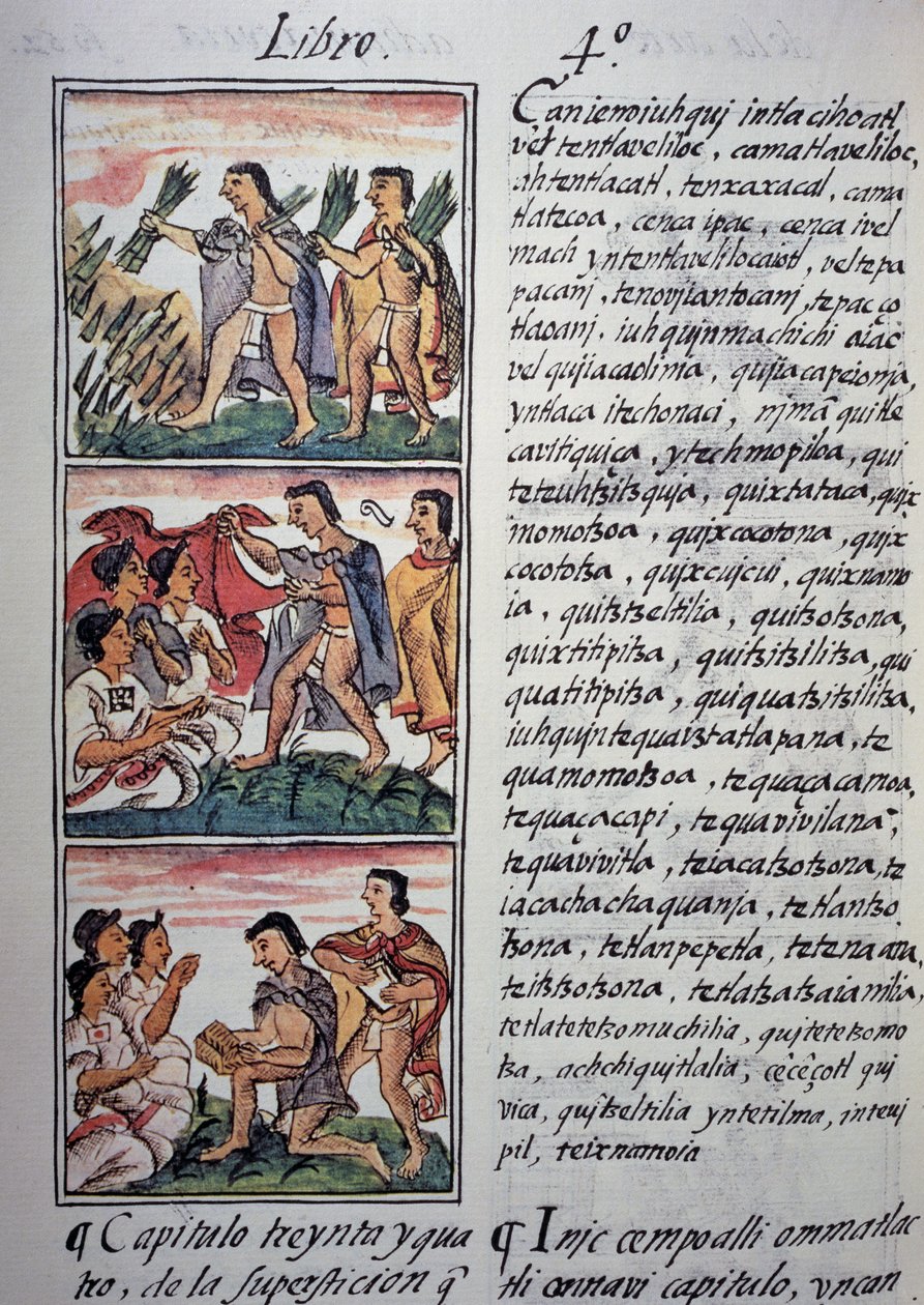 Geloof en bijgeloof, Boek IV van de Florentijnse Codex, tweetalige versie in Spaans en Nahuatl door Georg Carl Heinrich Dollmann
