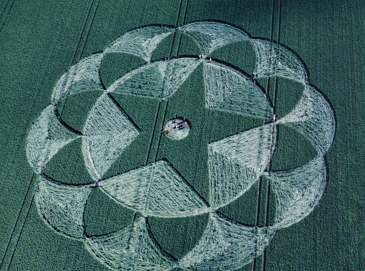 Graancirkel in gerstveld, Avebury Trusloe, Wiltshire, 20 juni 1998 (luchtfoto) door Ferdinand Georg Waldmuller
