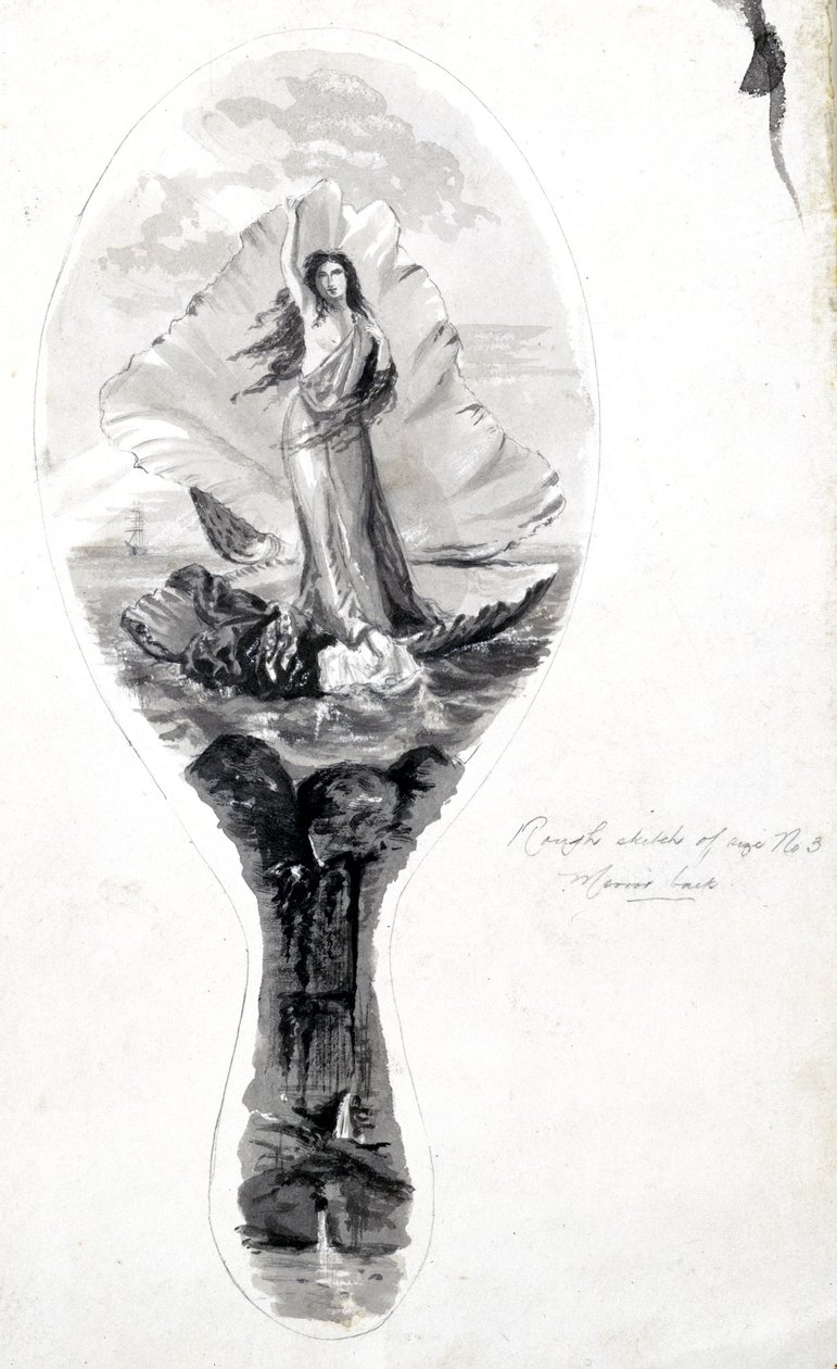 Ontwerp voor een spiegelachterkant met Venus in haar schelp, circa 1870-1875 door Frederick (attr. to) Barnard