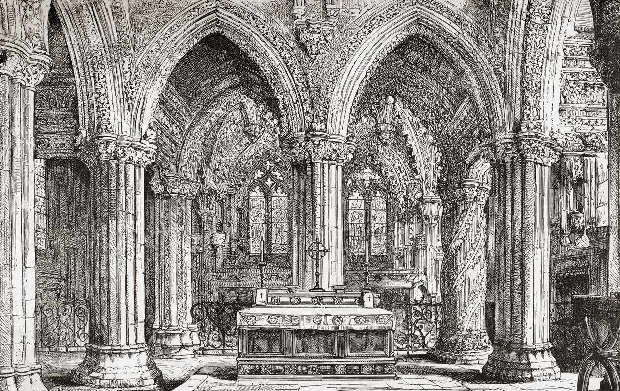 Interieur van Rosslyn Kapel, Roslin, Midlothian, Schotland door . .